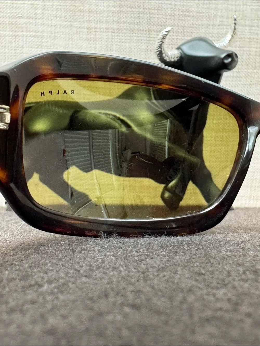 Ralph Lauren Black Tortoiseshell Wrap Sunglasses with Silver Logo Plaque